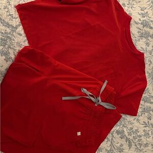 Red Resurge scrub set- wide leg, high waist crystal pant & Citrine top (3X)